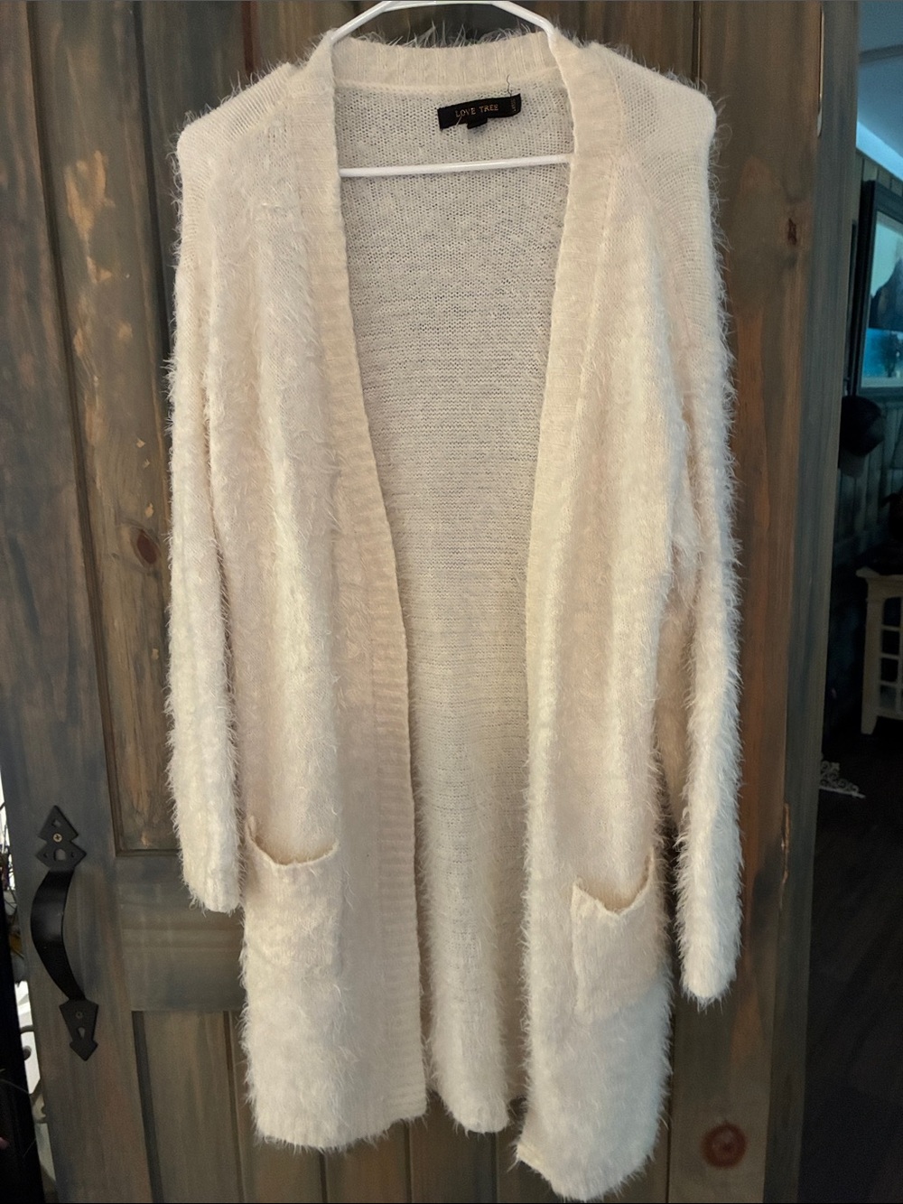 Love Tree Soft Cream Eyelash Open-Front Cardigan